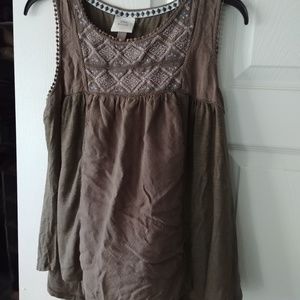 Green Tank Top With Embroidery - L